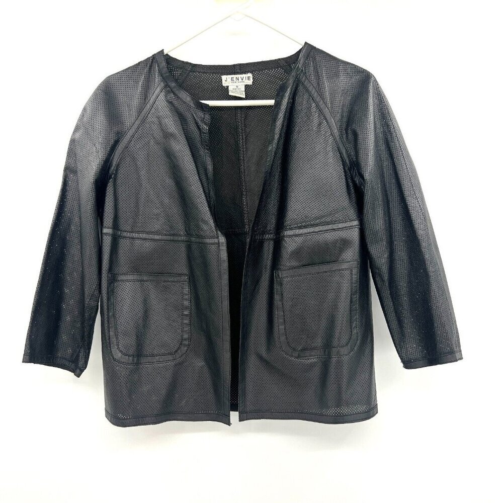 Leather Perforated Open-Front Jacket Lightweight - image 1